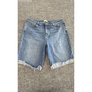 LOFT Blue Women Denim Bermuda Shorts Frayed Raw Hem - Size 12
